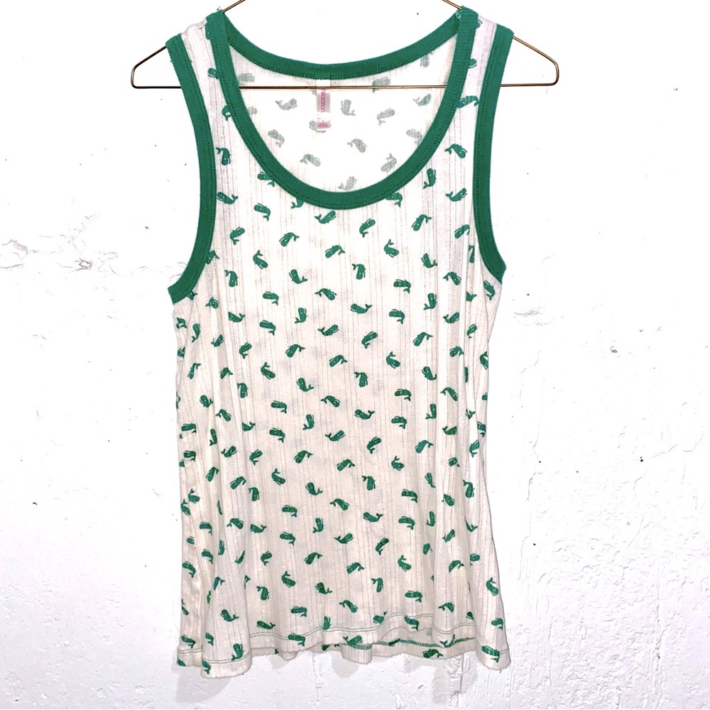 Xhilaration White and Green Whale Design Racerback Tank Size Large